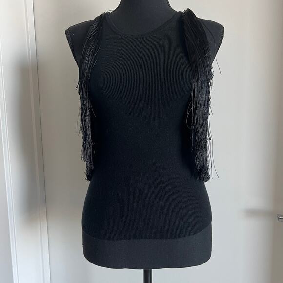 J Crew Cashmere Fringe Trim Sweater Tank Top XS Black - Picture 2 of 13